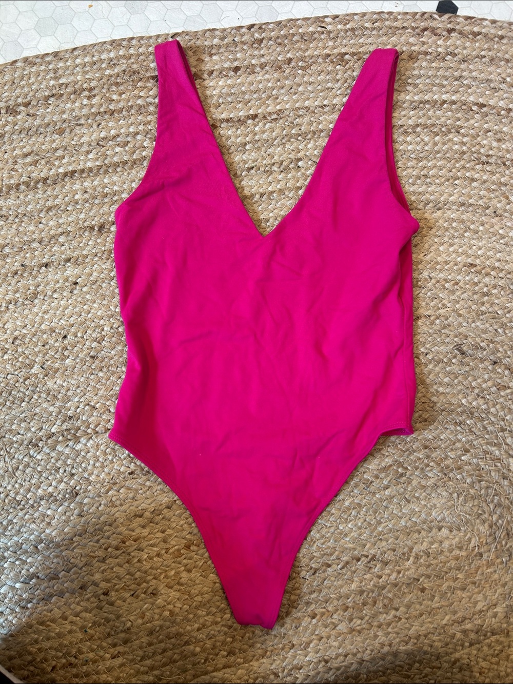 Babaton Hot Pink V-Neck One-Piece Bodysuit